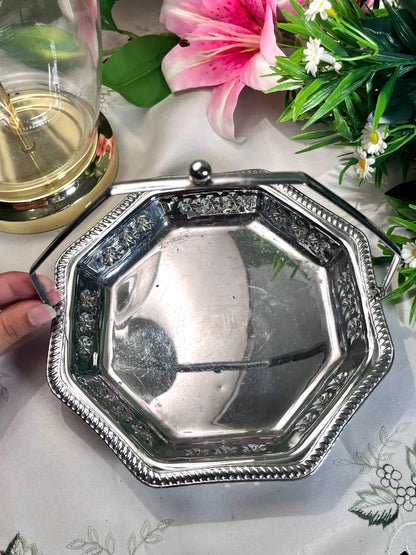 Silver-Tone Octagonal Floral Serving Tray 22 cm