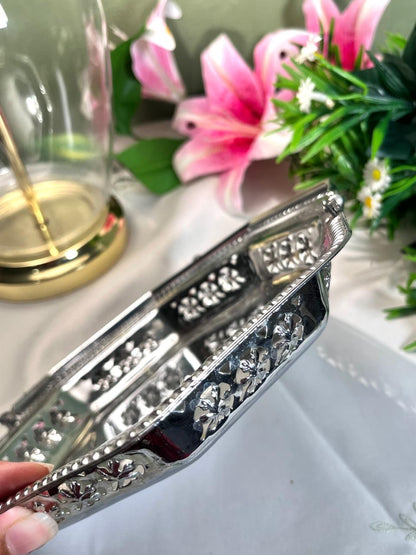 Silver-Tone Octagonal Floral Serving Tray 22 cm