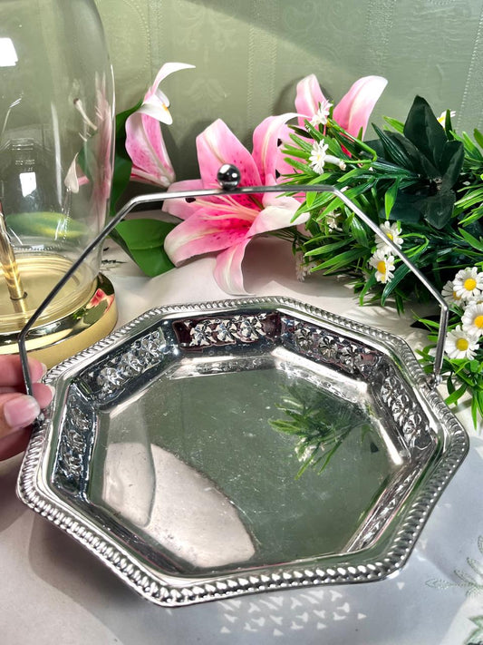 Silver-Tone Octagonal Floral Serving Tray 22 cm
