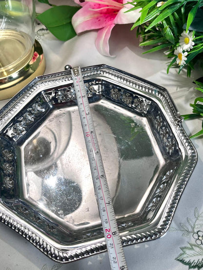 Silver-Tone Octagonal Floral Serving Tray 22 cm