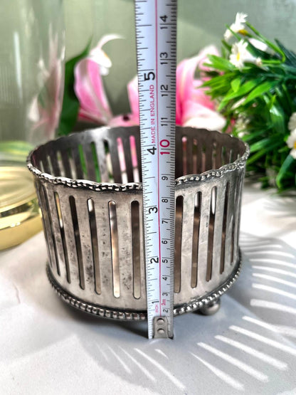 Silver-Tone Round Slotted Decorative Holder 11 cm