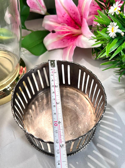 Silver-Tone Round Slotted Decorative Holder 11 cm