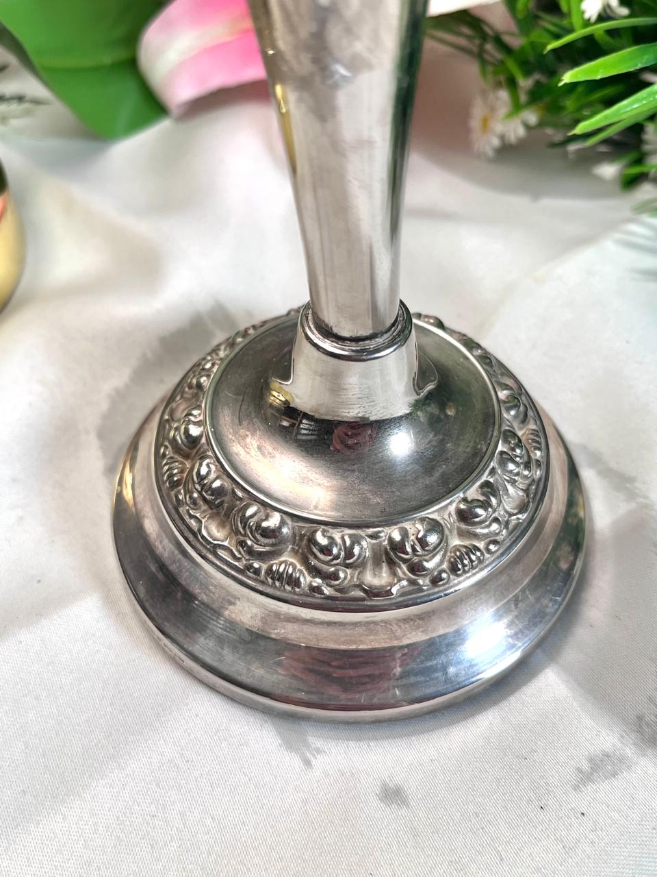 Silver-Tone Ornate Candlestick Holder 19 cm