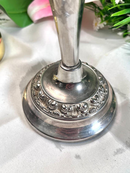 Silver-Tone Ornate Candlestick Holder 19 cm
