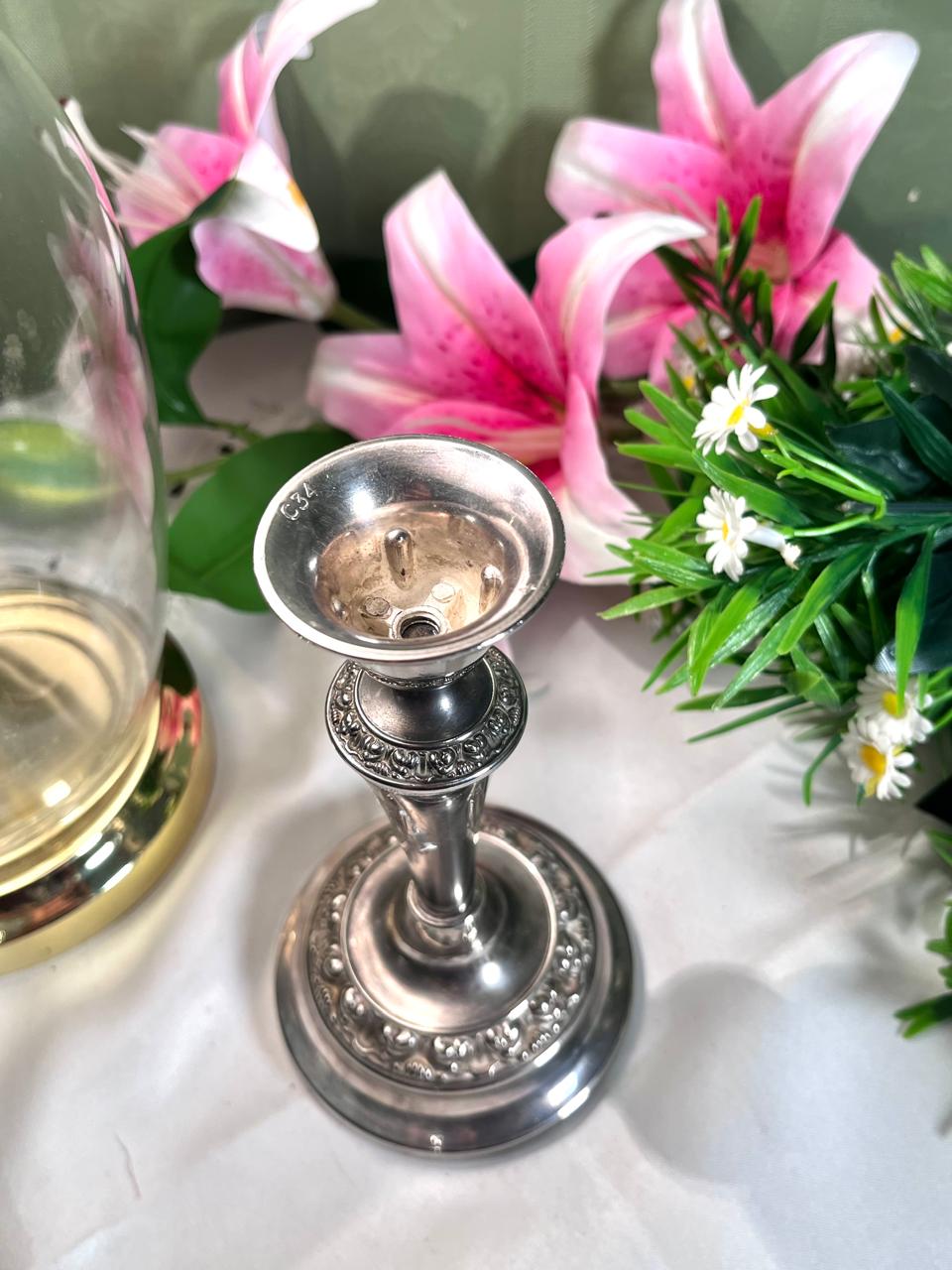 Silver-Tone Ornate Candlestick Holder 19 cm