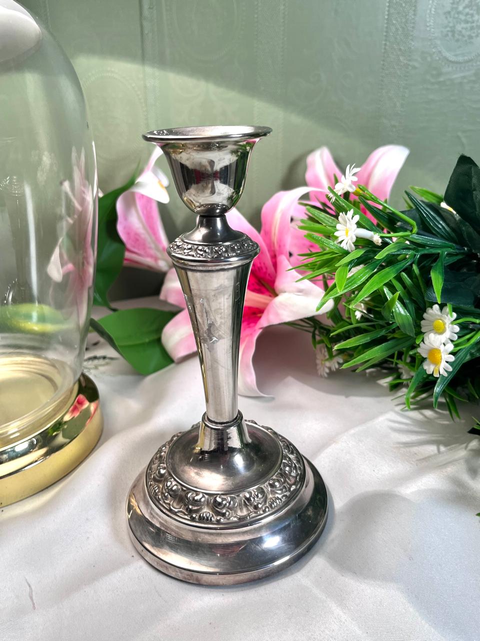 Silver-Tone Ornate Candlestick Holder 19 cm