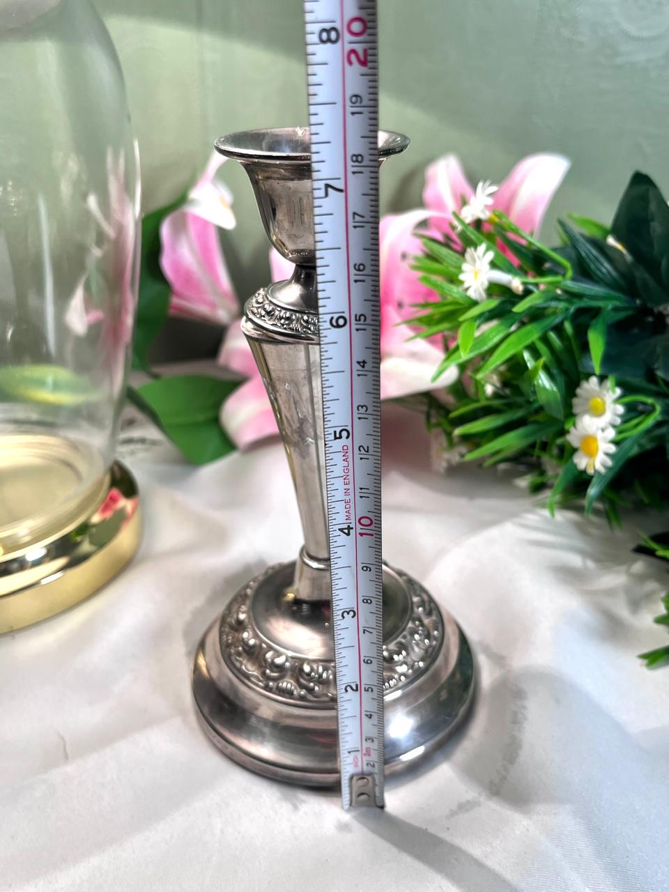 Silver-Tone Ornate Candlestick Holder 19 cm