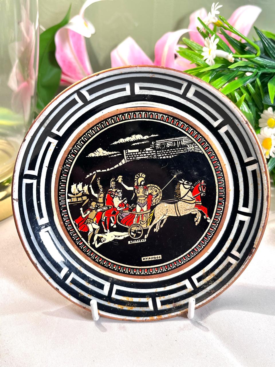 Greek Copper Chariot Decorative Wall Plate Black Red 14 cm
