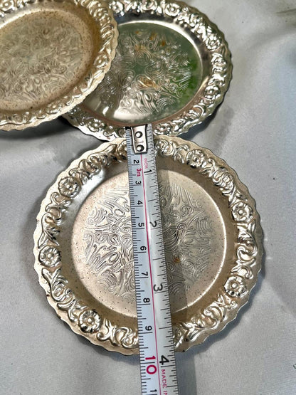 3-Piece Silver-Tone Floral Coaster 10 cm