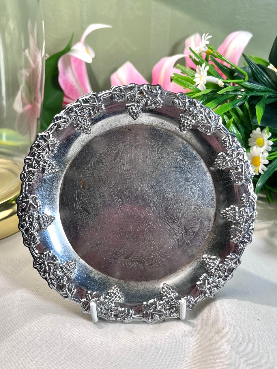 Silver-Tone Grape Vine Serving Plate 14 cm