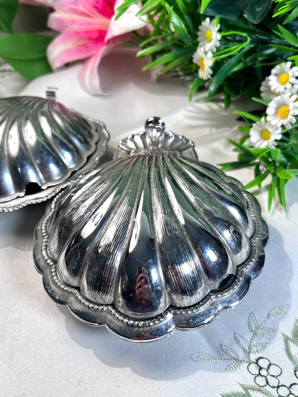 2-Piece Silver-Tone Shell Crystal Lidded Serving Dishes (Each)