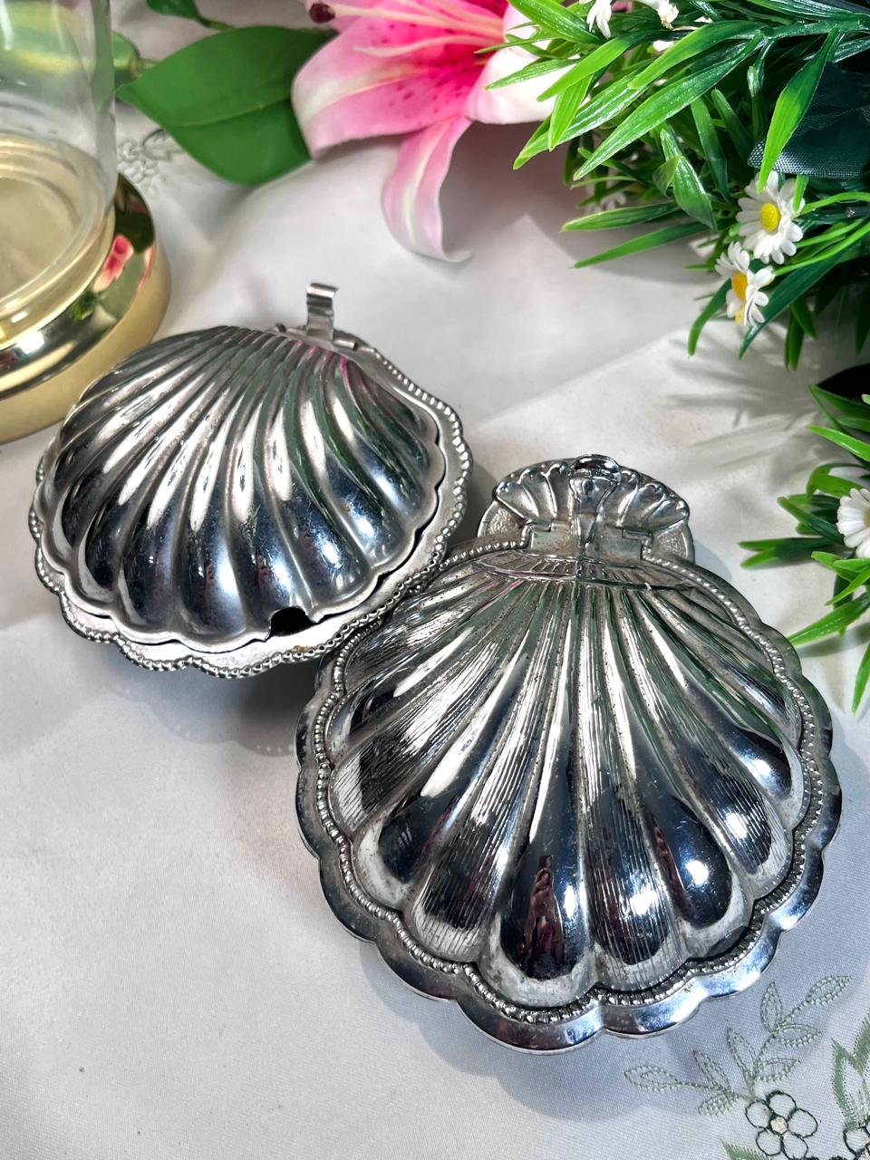 2-Piece Silver-Tone Shell Crystal Lidded Serving Dishes (Each)