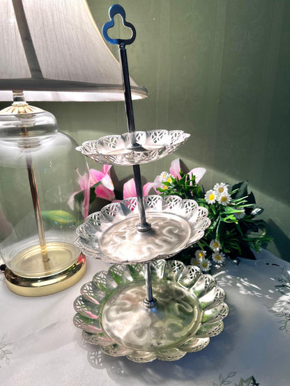 Vintage Silver-Tone 3 Tier Serving Stand 12 Inch 1 Piece