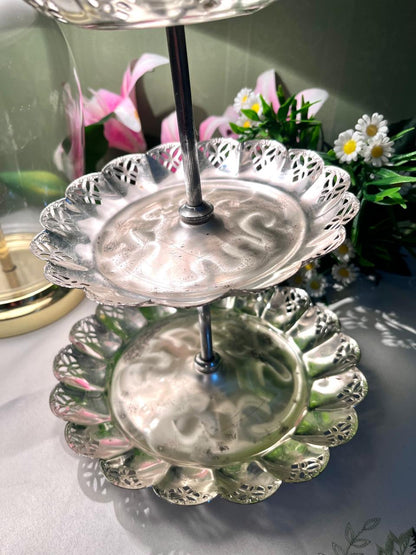 Vintage Silver-Tone 3 Tier Serving Stand 12 Inch 1 Piece