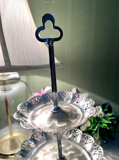Vintage Silver-Tone 3 Tier Serving Stand 12 Inch 1 Piece