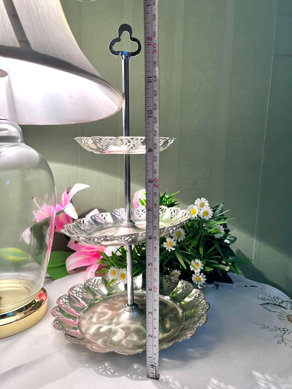 Vintage Silver-Tone 3 Tier Serving Stand 12 Inch 1 Piece