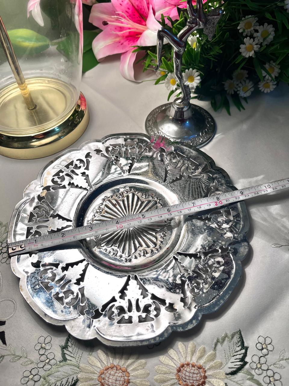 Vintage Silver-Tone Figurine Serving Stand 9 Inch 2 Piece