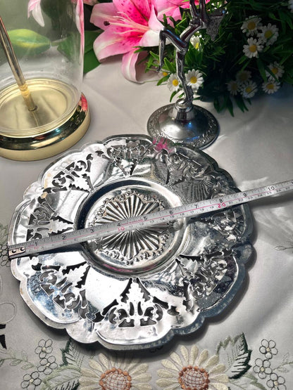 Vintage Silver-Tone Figurine Serving Stand 9 Inch 2 Piece