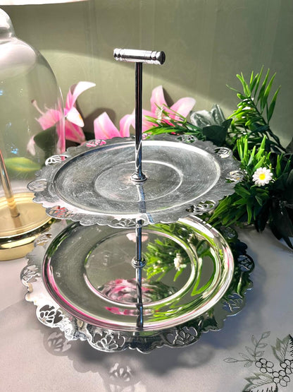 Vintage Silver-Tone 2 Tier Serving Stand 9 Inch 1 Piece