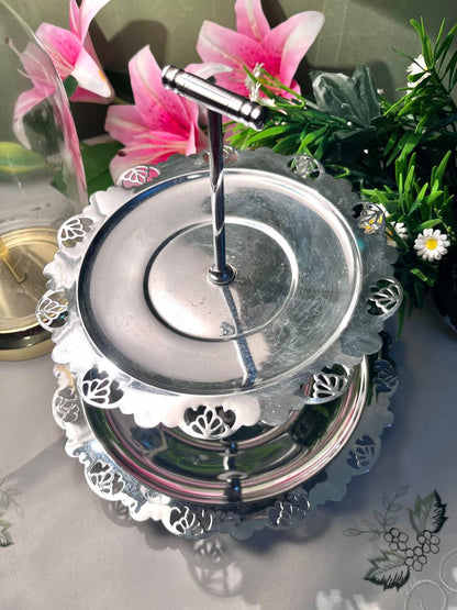 Vintage Silver-Tone 2 Tier Serving Stand 9 Inch 1 Piece
