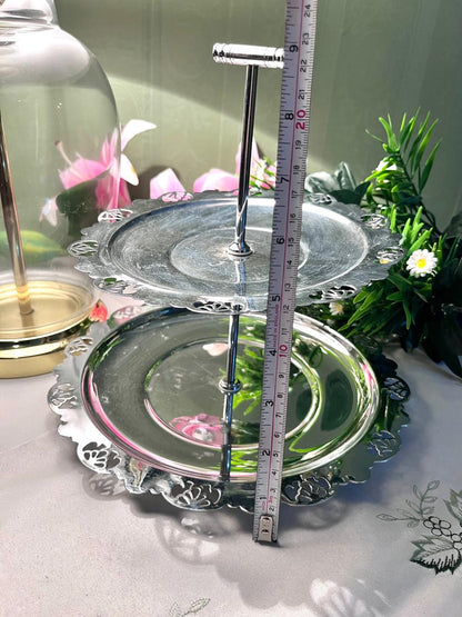 Vintage Silver-Tone 2 Tier Serving Stand 9 Inch 1 Piece