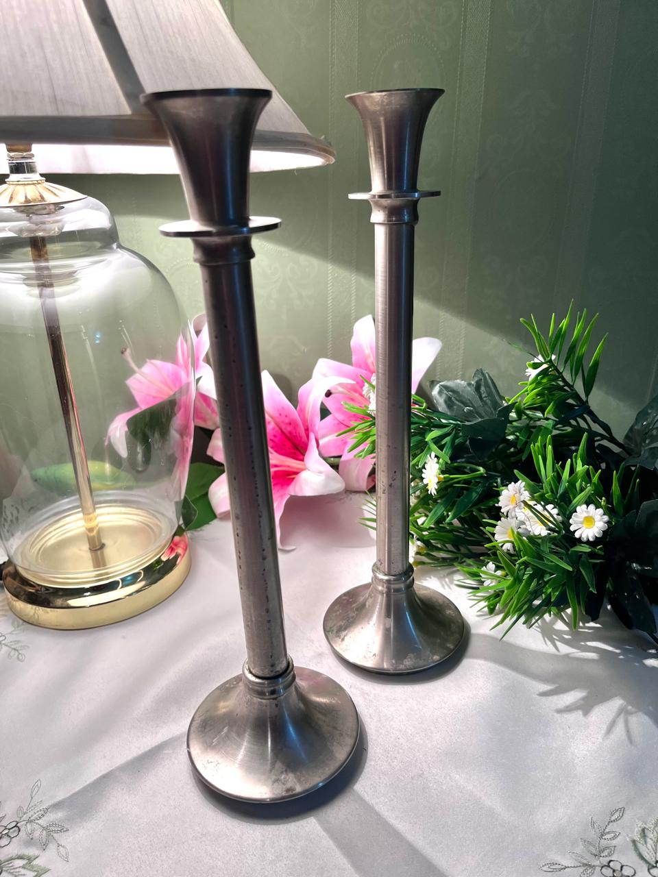 Vintage Silver-Tone Candlesticks 12 Inch 2 Piece Set