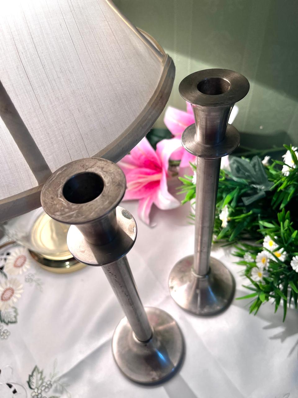 Vintage Silver-Tone Candlesticks 12 Inch 2 Piece Set