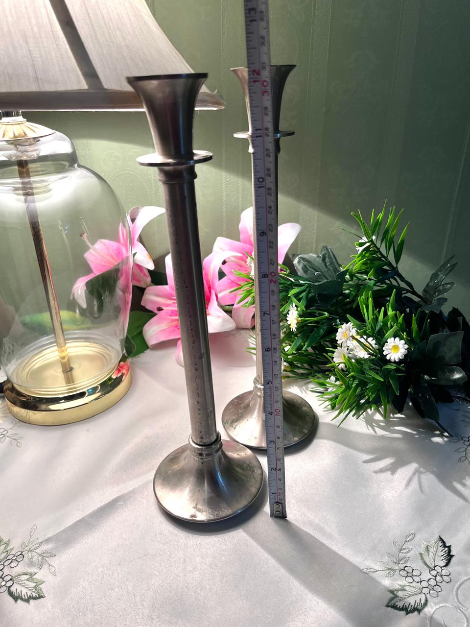 Vintage Silver-Tone Candlesticks 12 Inch 2 Piece Set