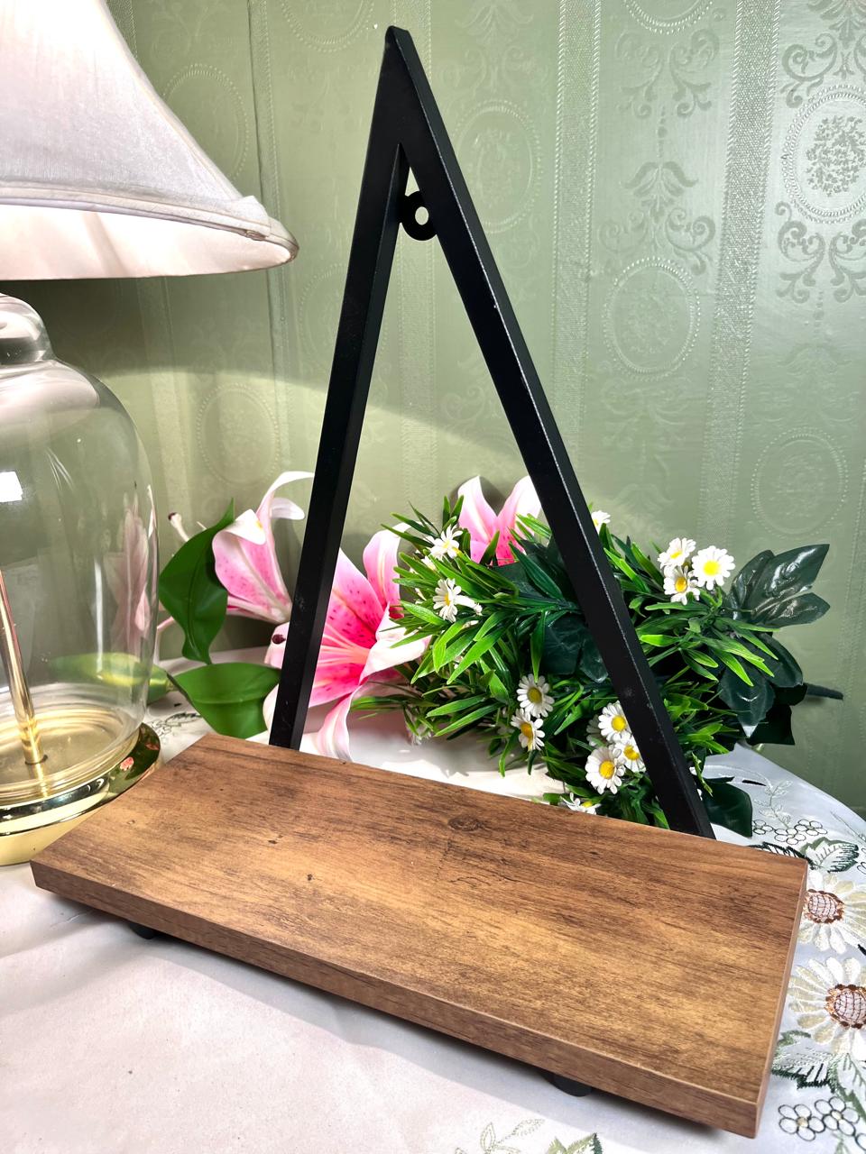 Vintage Wood & Black Metal Display Stands 14 Inch 2 Piece Set