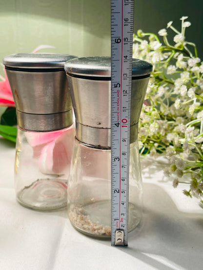 Set of 2 Clear Crystal & Metal Spice Grinders 14 cm