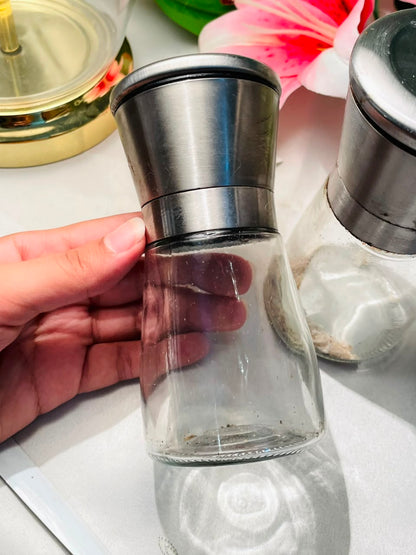 Set of 2 Clear Crystal & Metal Spice Grinders 14 cm