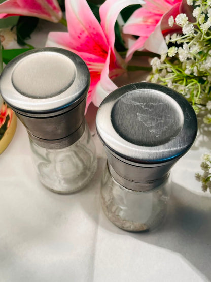 Set of 2 Clear Crystal & Metal Spice Grinders 14 cm