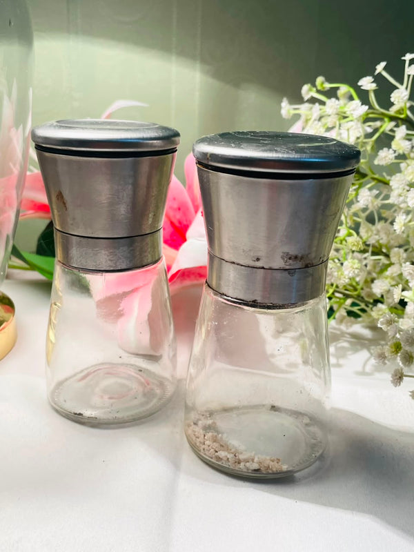 Set of 2 Clear Crystal & Metal Spice Grinders 14 cm