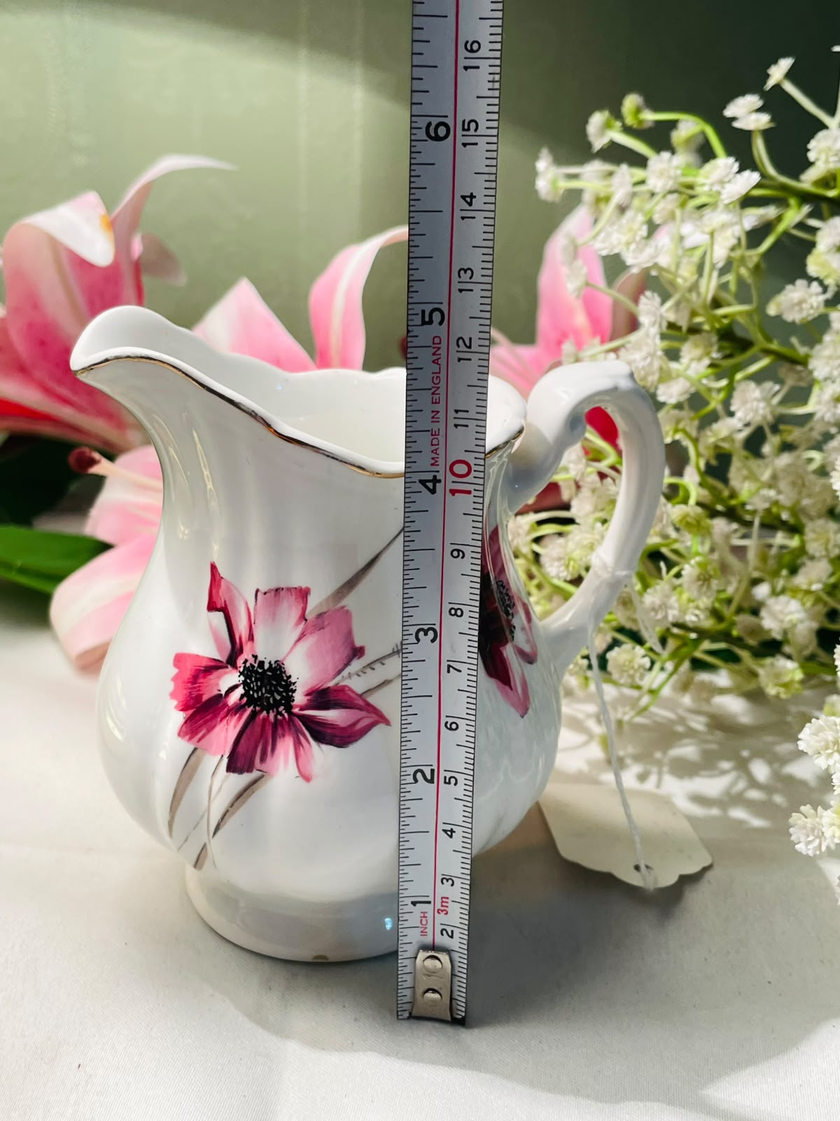 Pink Floral Ceramic Milk Jug – Approx. 5 Inches