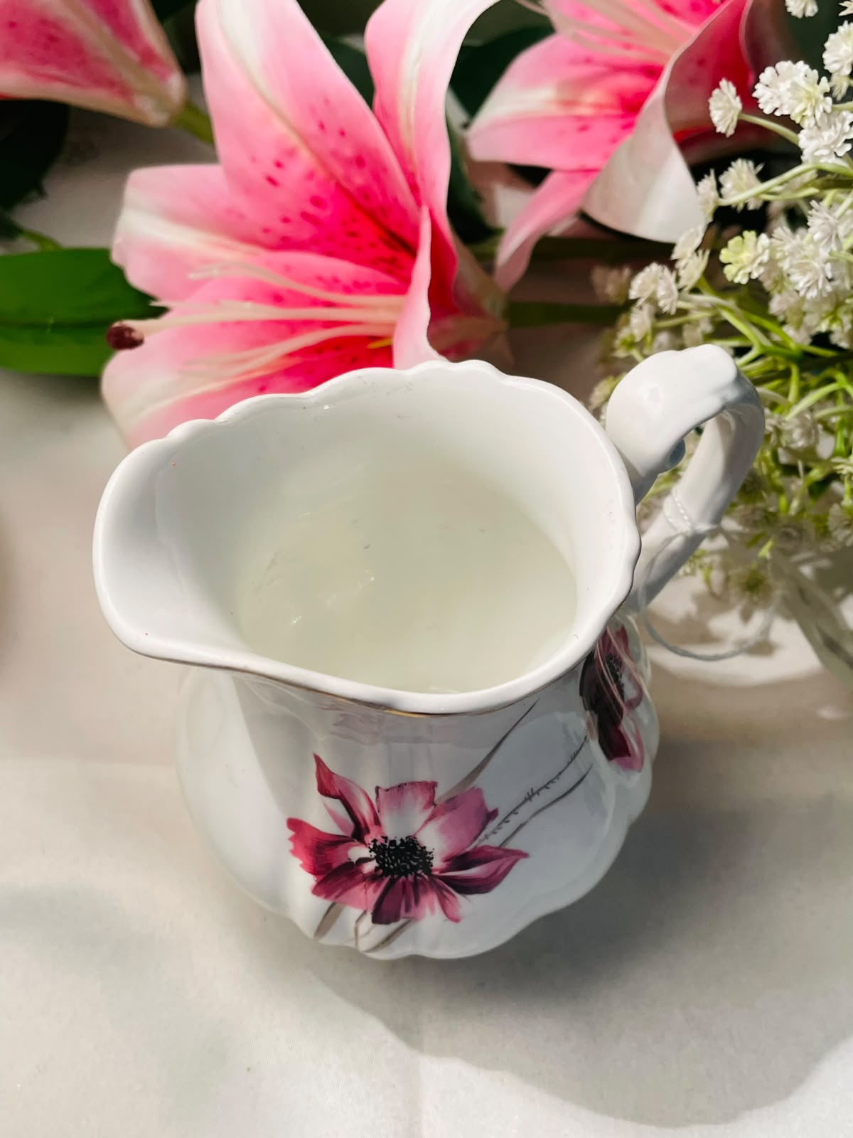 Pink Floral Ceramic Milk Jug – Approx. 5 Inches