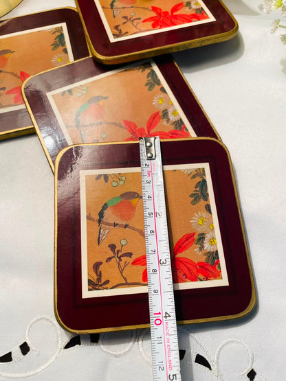 Bird & Floral Square Coasters – 4 Piece Set
