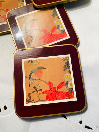Bird & Floral Square Coasters – 4 Piece Set
