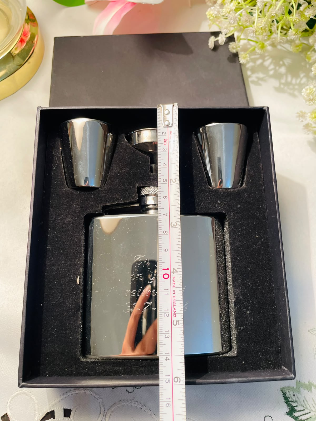 Silver-Tone Hip Flask Gift Set – 4 Piece Set