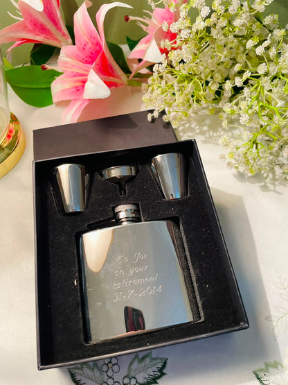 Silver-Tone Hip Flask Gift Set – 4 Piece Set