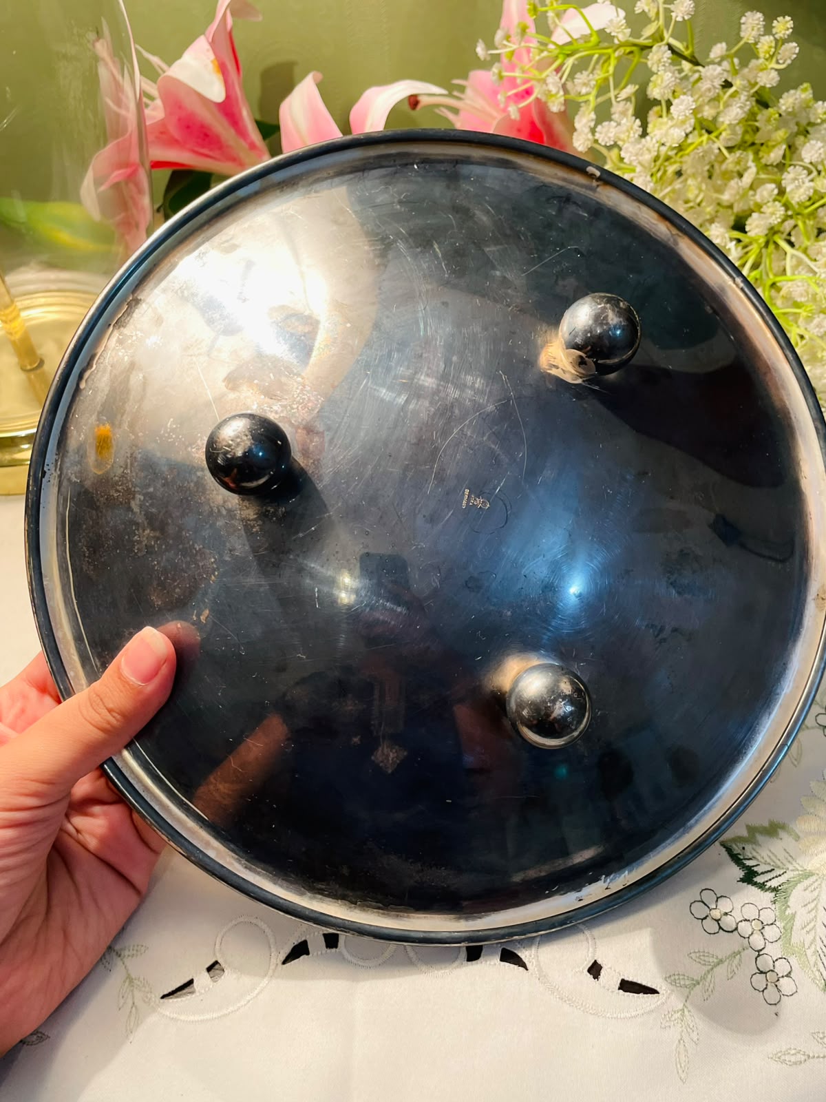 Silver-Tone Footed Serving Bowl – Approx. 10 Inches