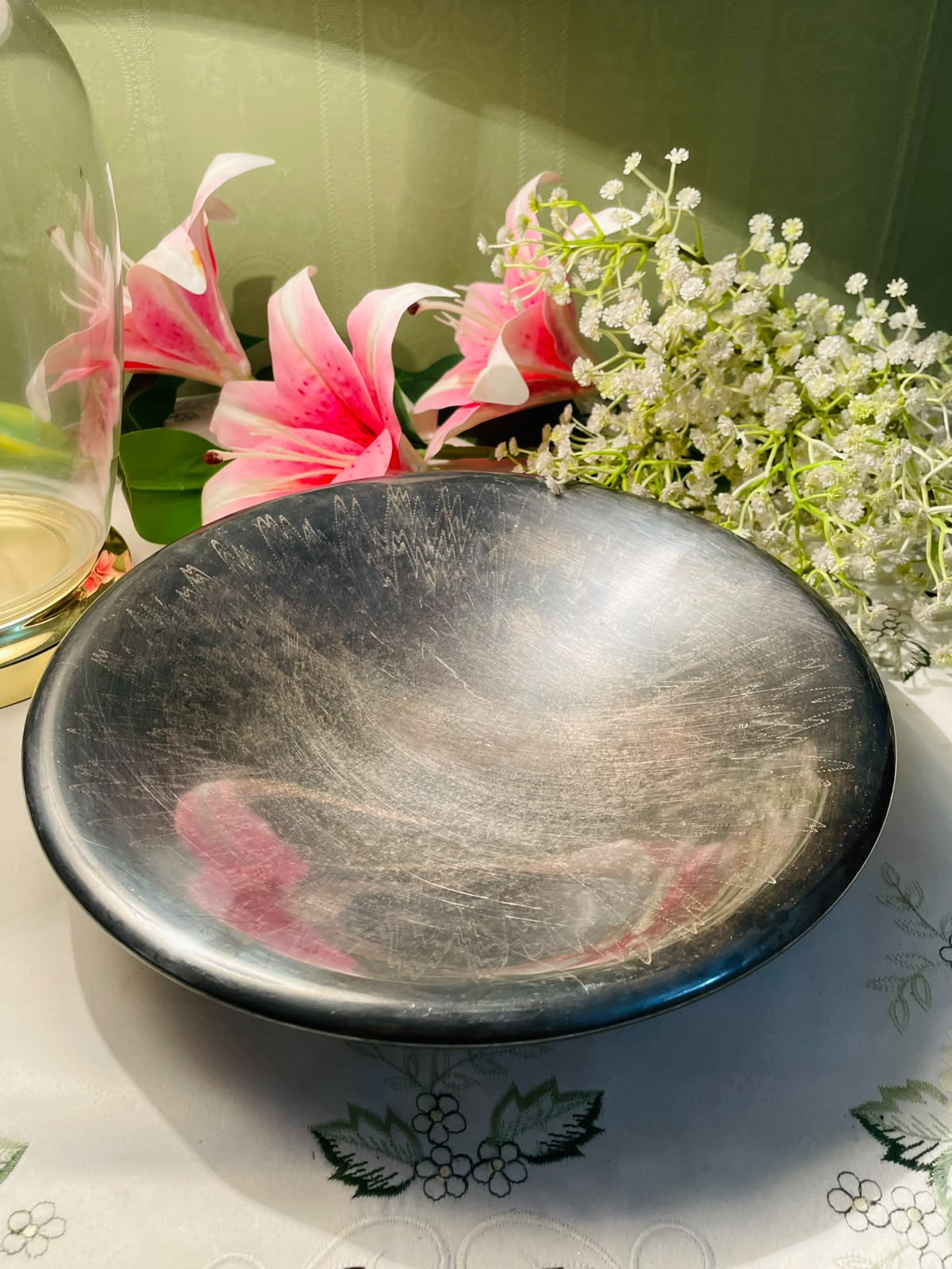 Silver-Tone Footed Serving Bowl – Approx. 10 Inches
