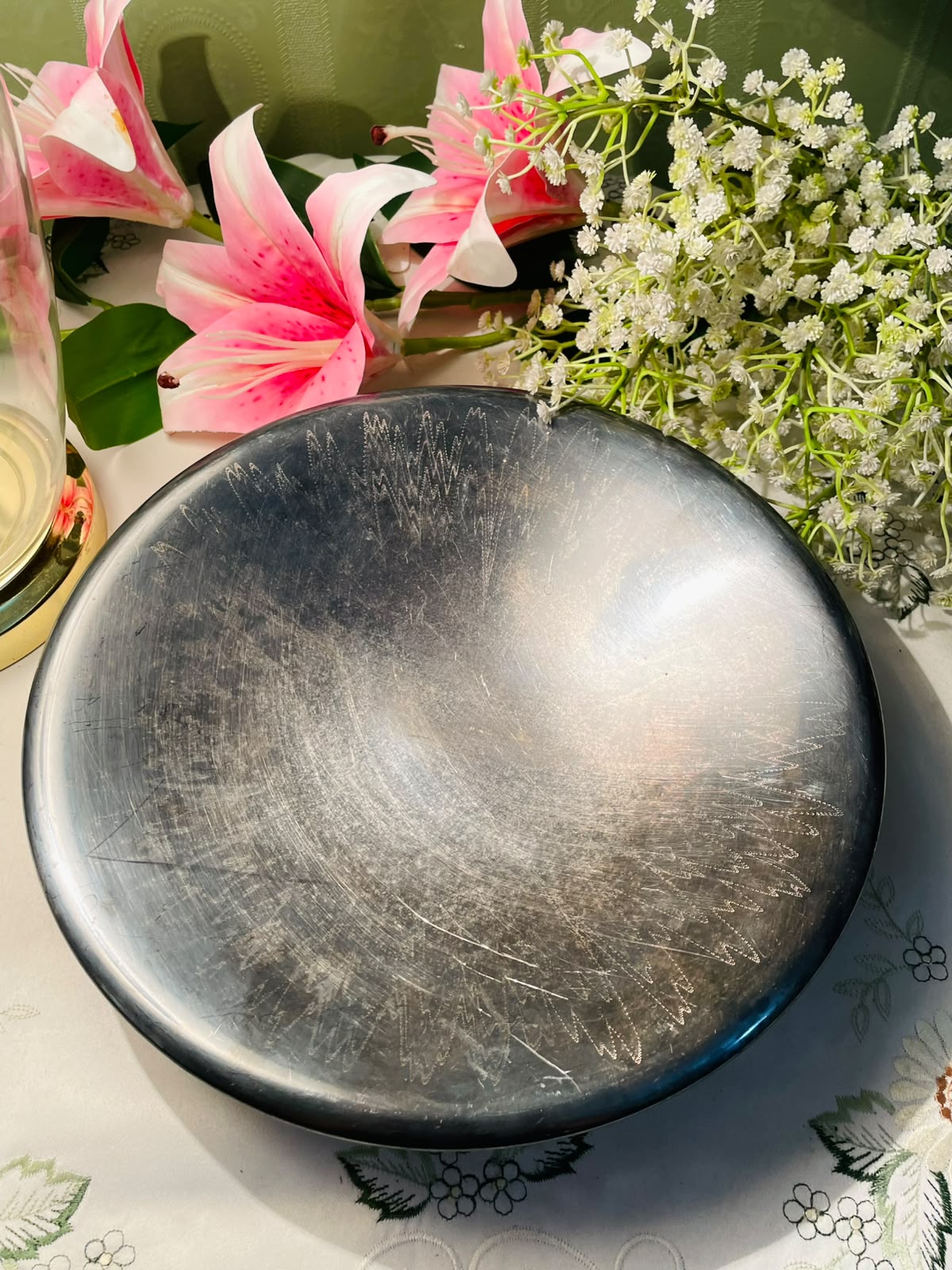 Silver-Tone Footed Serving Bowl – Approx. 10 Inches
