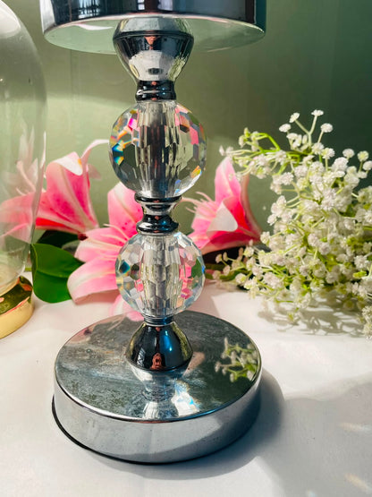 Silver-Tone Crystal Pedestal Candle Stand – Approx. 8.5 Inches