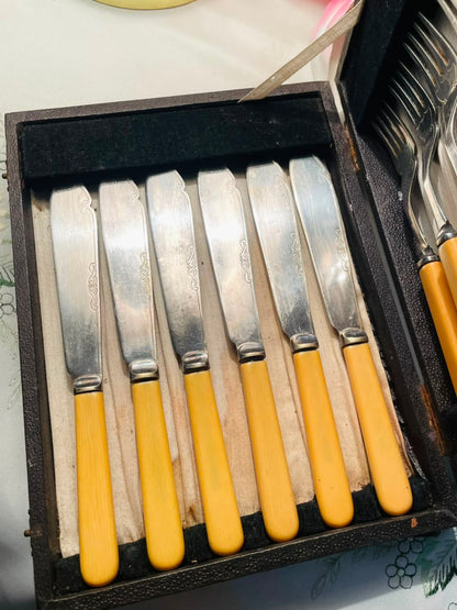 Yellow Handle Silver-Tone Cutlery Set – 12 Piece Boxed Set