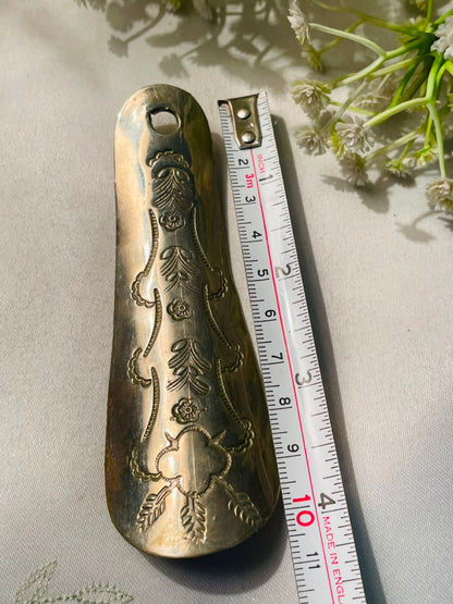 Engraved Floral Metal Shoehorn – Approx. 4 Inches