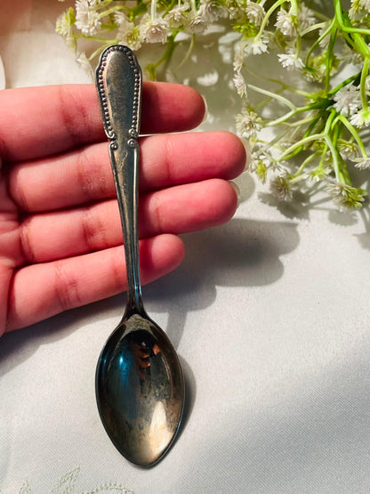Beaded Edge Silver-Tone Serving Spoon – Approx. 4.5 Inches