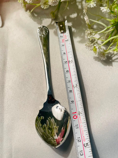 Floral Handle Silver-Tone Serving Spoon – Approx. 5 Inches