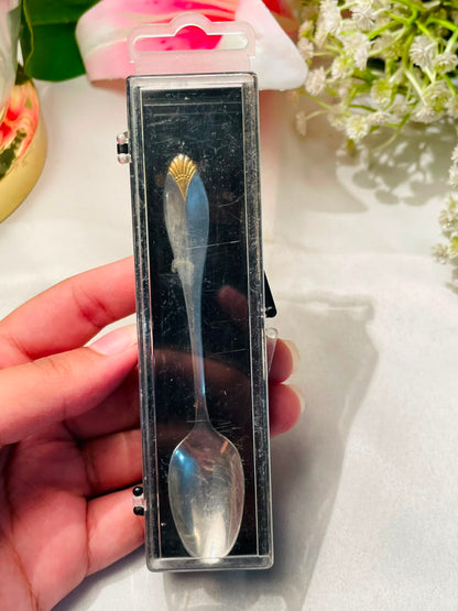 Silver-Tone Teaspoon with Gold Fan Detail – Approx. 4.5 Inches