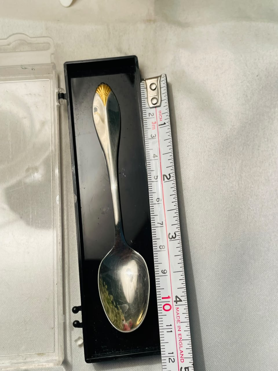 Silver-Tone Teaspoon with Gold Fan Detail – Approx. 4.5 Inches