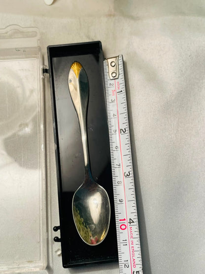 Silver-Tone Teaspoon with Gold Fan Detail – Approx. 4.5 Inches